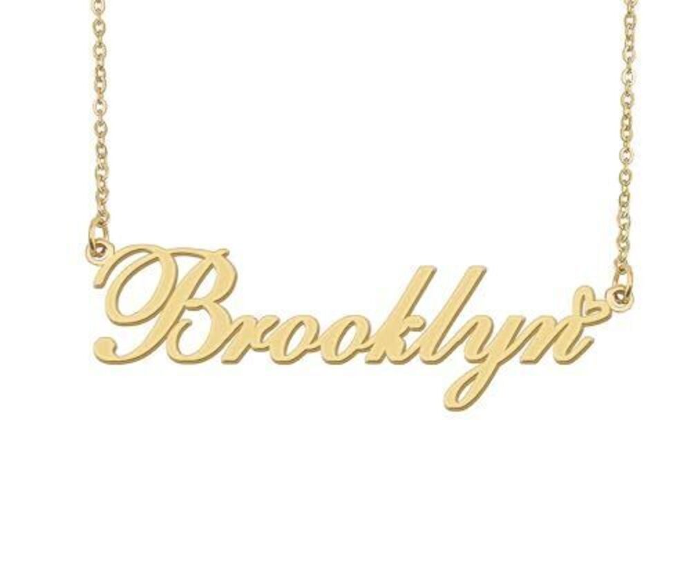 1946 Brooklyn Name Necklace Heart Charm Pendant 18k Gold Plated Stainless